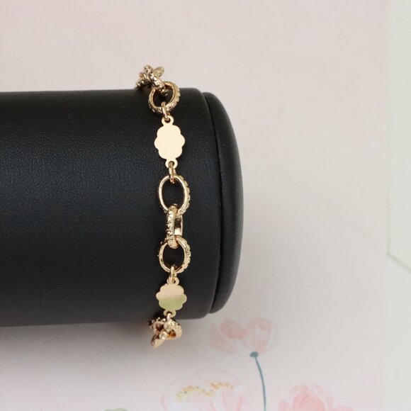 "Rose Gold Bracelet with Polished Floral and Textured Ring Links, XPBL0991 - Picture 8 of 12